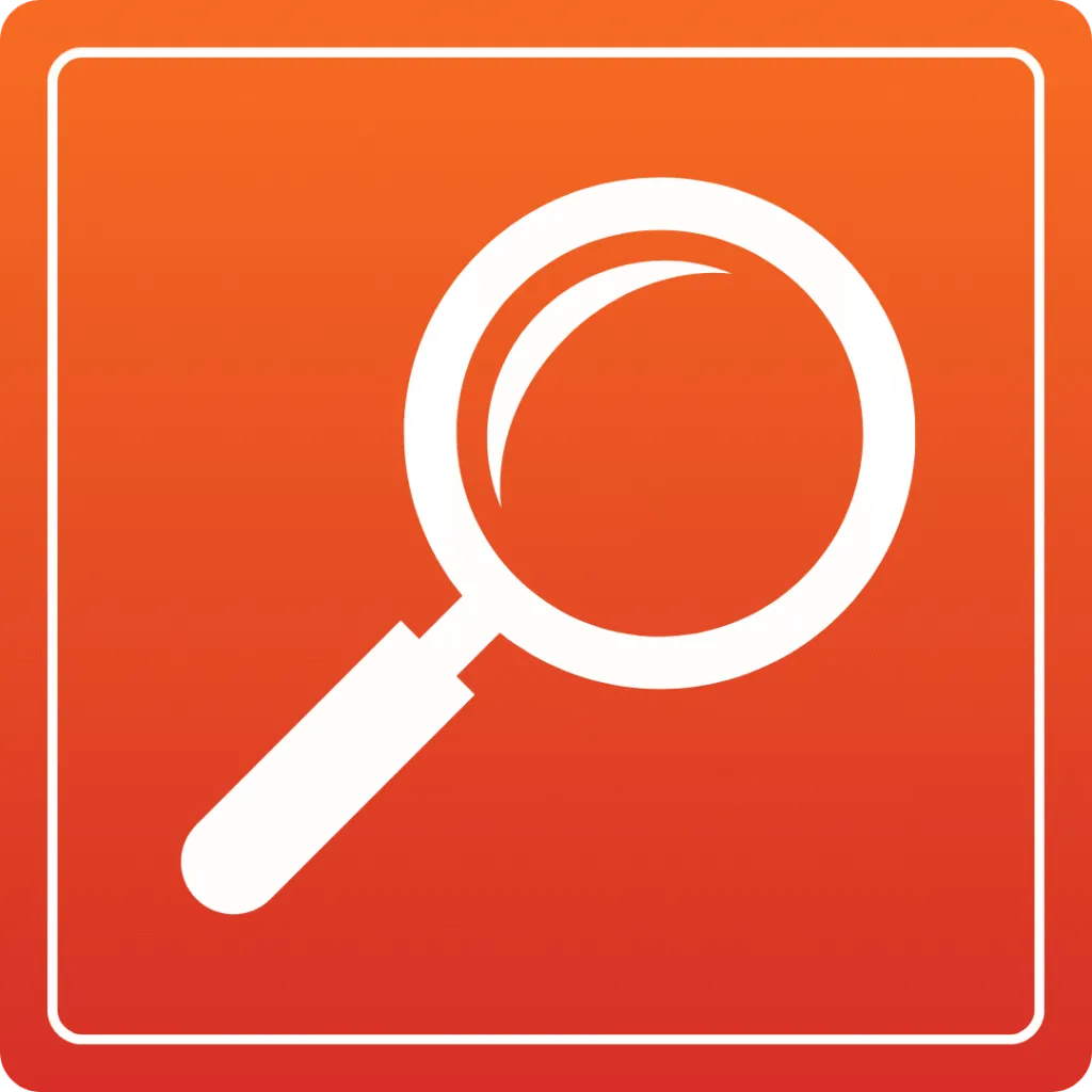 Home search icon on orange background. Magnifying glass for website navigation and search functionality | Duct Duct Goose