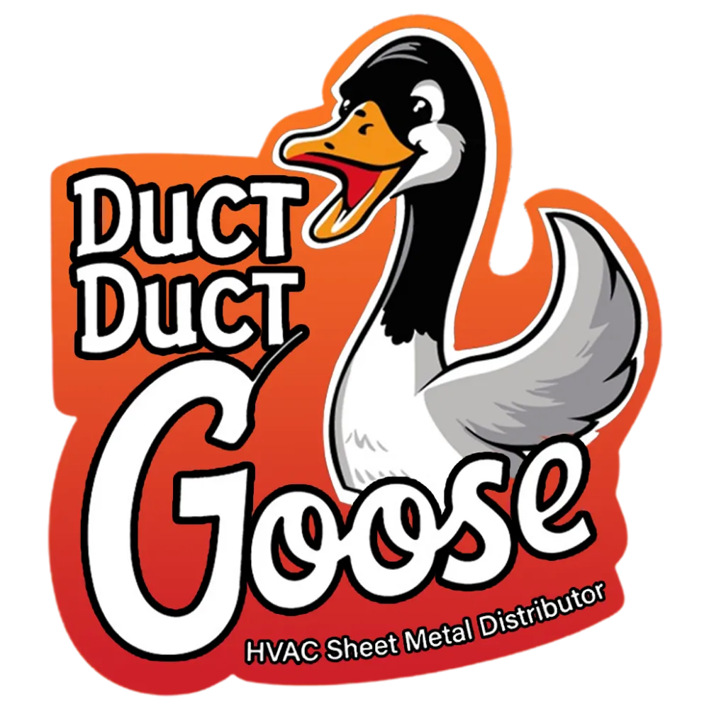 Duct Duct Goose logo featuring a cartoon goose, emphasizing HVAC sheet metal distribution services.