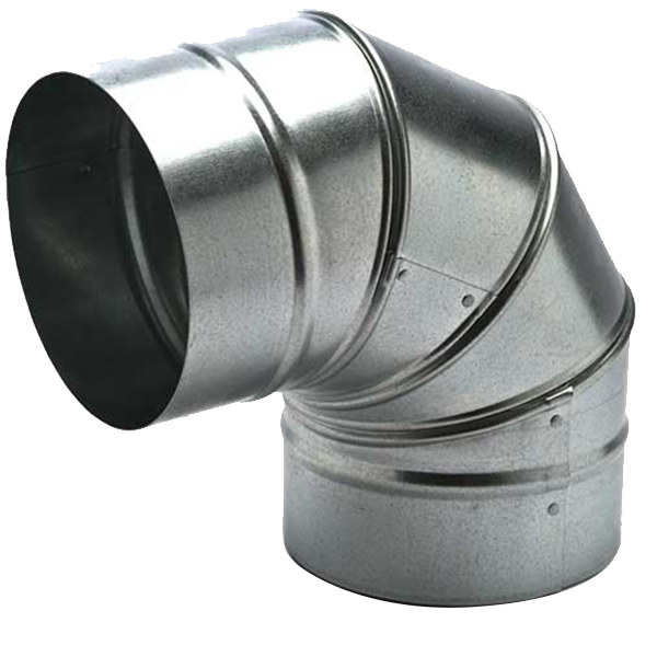 Galvanized steel duct fitting elbow designed for HVAC systems, showcasing precision fabrication for efficient air flow in Maple Ridge industrial applications.