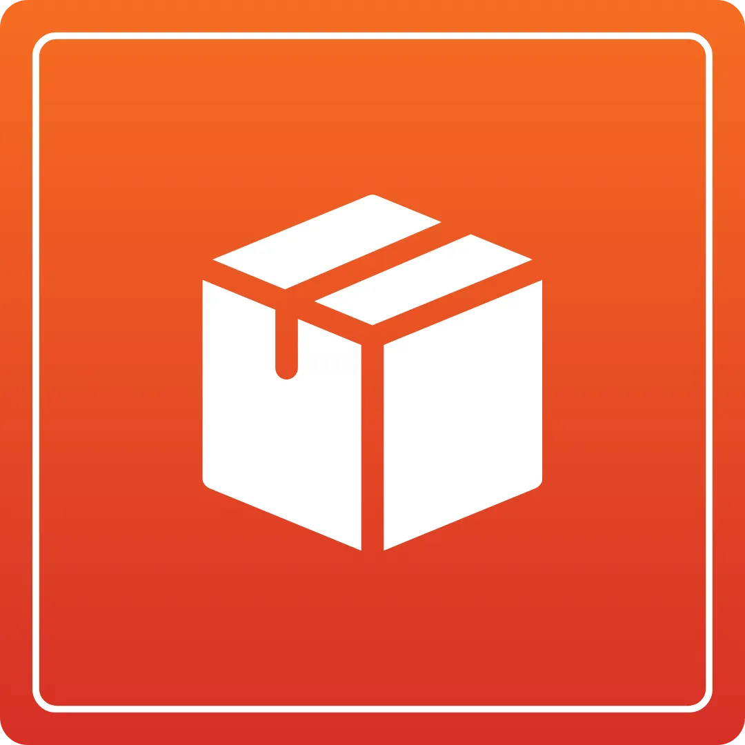 Welding & Assembly icon: White box on orange background, symbolizes parts assembly. Component solutions | Duct Duct Goose
