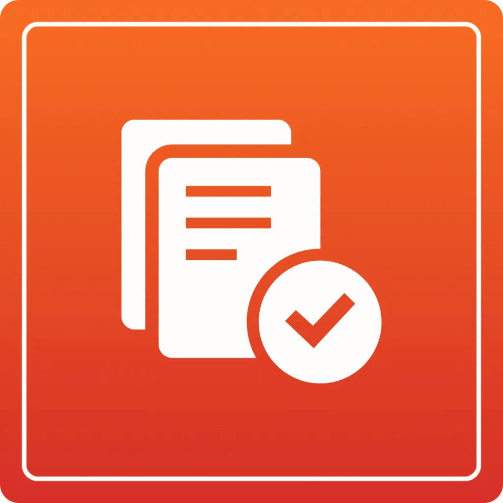 Icon of documents with a check mark, representing Cutting & Bending services and precision | Duct Duct Goose