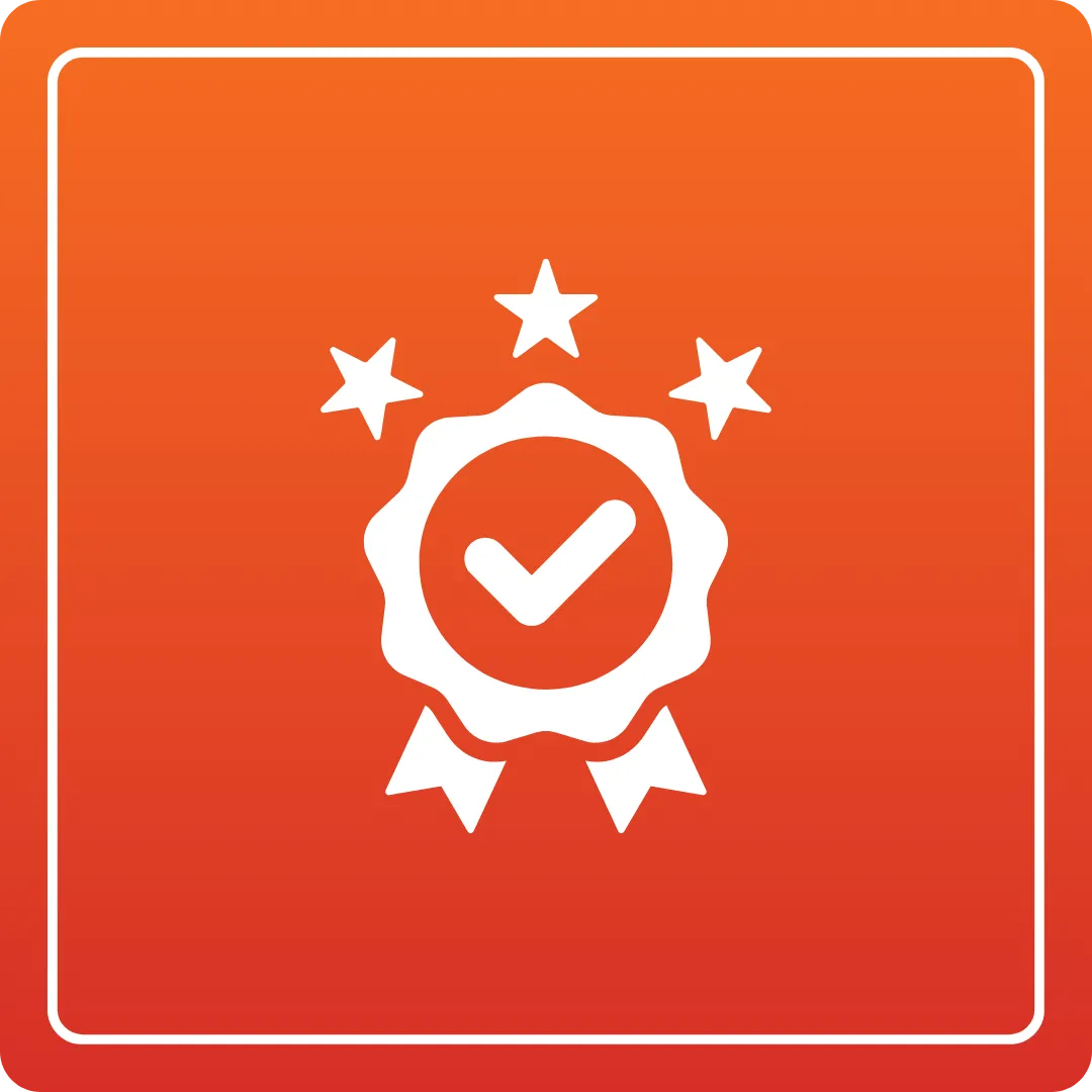 Fume Hoods & Lab Exhaust Systems quality assurance badge icon. Checkmark and stars for certified lab systems | Duct Duct Goose