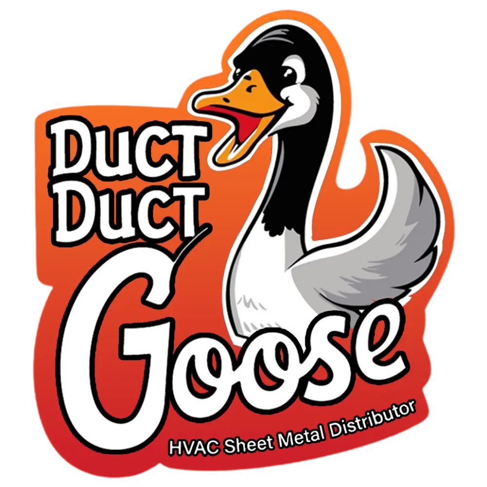 Duct Duct Goose logo featuring a cartoon goose with text emphasizing HVAC sheet metal distribution.